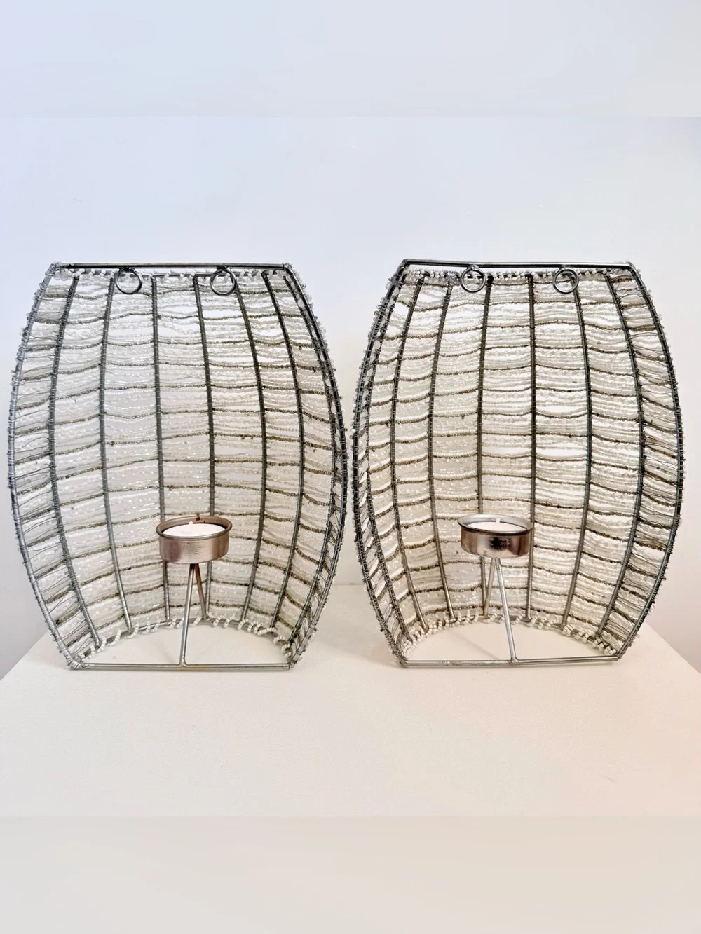 Beaded Wall Sconce Candle Holder Pair